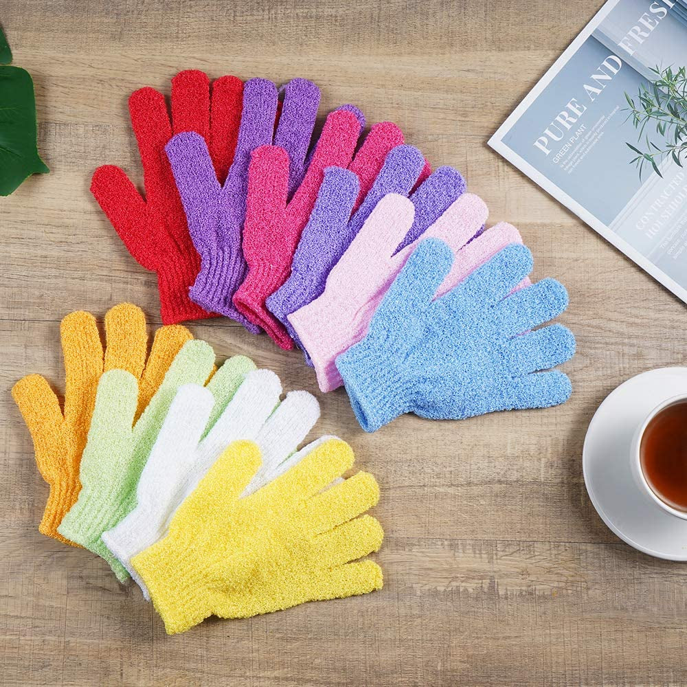 Exfoliating Gloves Set - 10 Pairs of Double-Sided 100% Nylon Gloves in 10 Colors for Spa, Massage, and Body Care