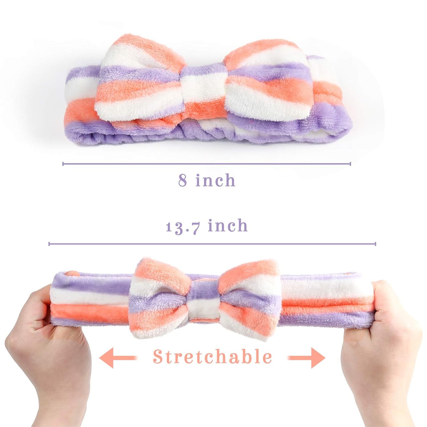 8-Pack Women's Spa Headbands for Makeup and Skincare, Fuzzy Coral Fleece Hair Bands for Teens and Kids