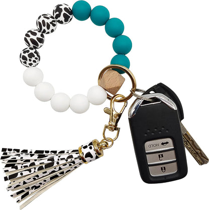 Women's Silicone Keychain Bracelet - Beaded Keyring Wristlet for House and Car Keys with Gift Box