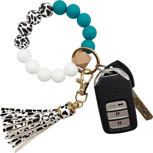 Women's Silicone Keychain Bracelet - Beaded Keyring Wristlet for House and Car Keys with Gift Box