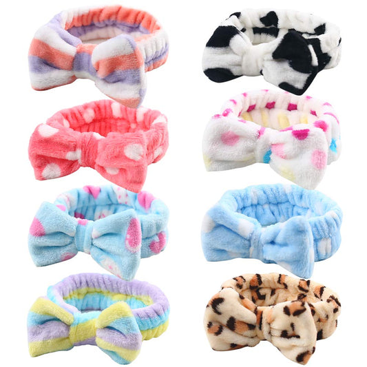 8-Pack Women's Spa Headbands for Makeup and Skincare, Fuzzy Coral Fleece Hair Bands for Teens and Kids
