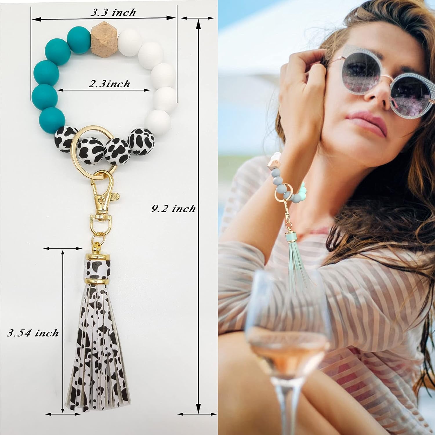 Women's Silicone Keychain Bracelet - Beaded Keyring Wristlet for House and Car Keys with Gift Box